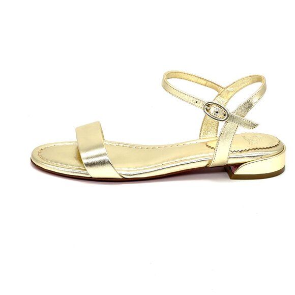 Christian Louboutin SWEET JANE SANDAL FLAT Metallic Leather Shoes Gold - Picture 4 of 16